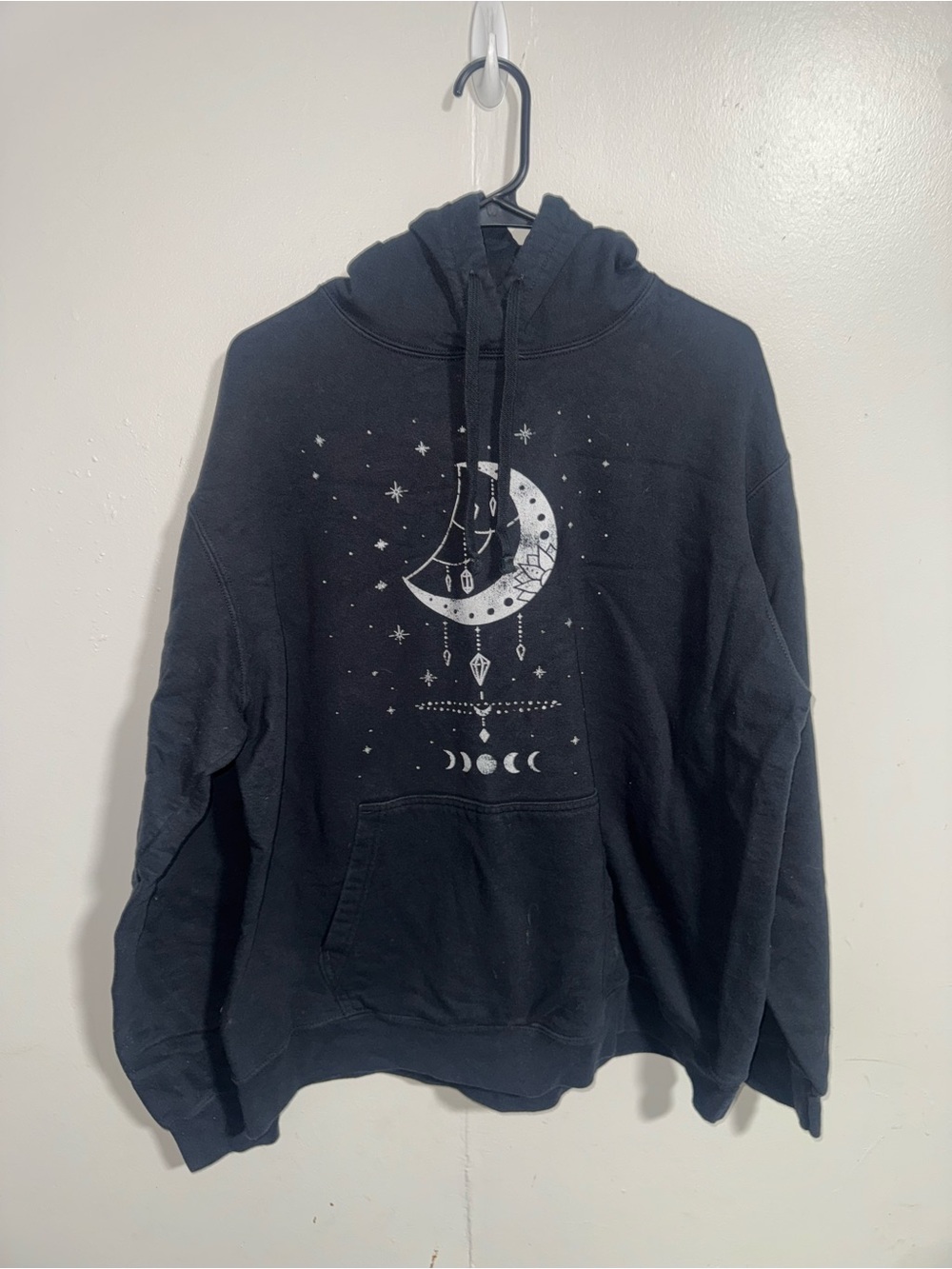 Black Celestial Moon Star Graphic Hoodie Sweatshirt Mystic Boho Y2K Size XL